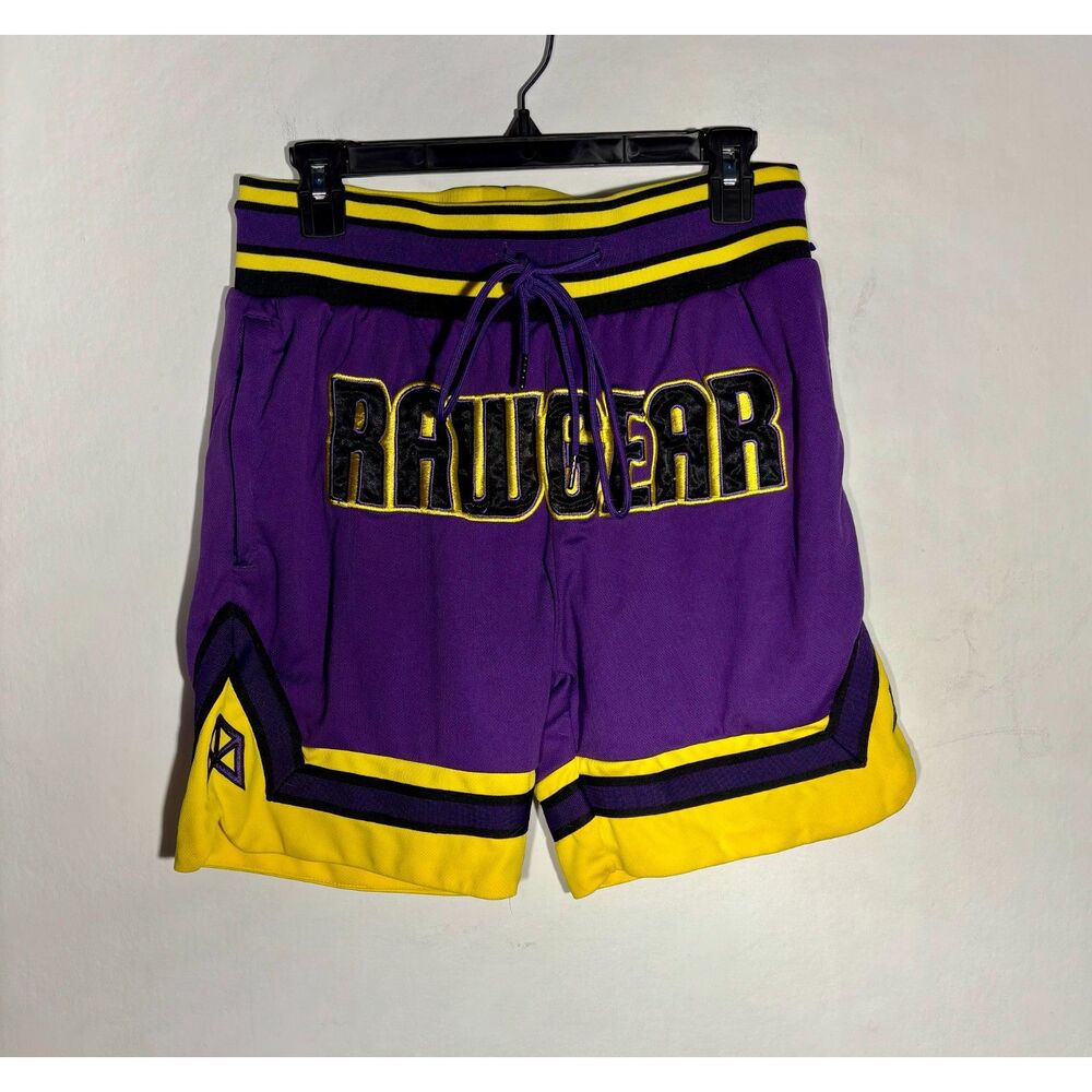 Rawgear Purple Yellow Basketball Shorts M Lakers Style Drawstring Athletic Gym